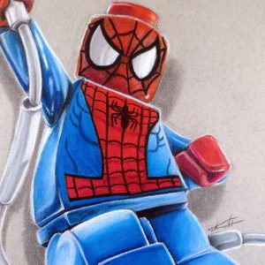 Color pencil illustration of Lego Spiderman
