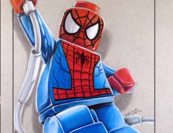 Color pencil illustration of Lego Spiderman