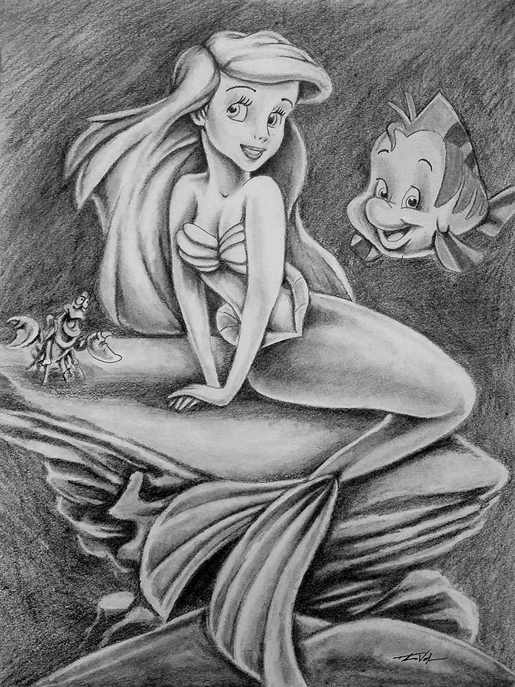Graphite illustration of The Little Mermaid