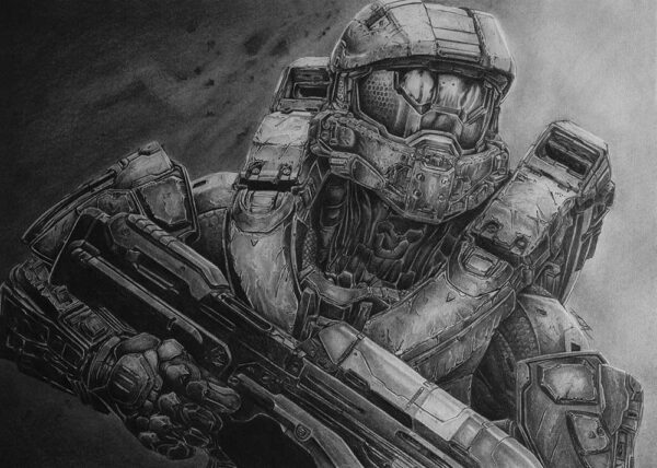 Graphite illustration of Master Chief  Spartan -117