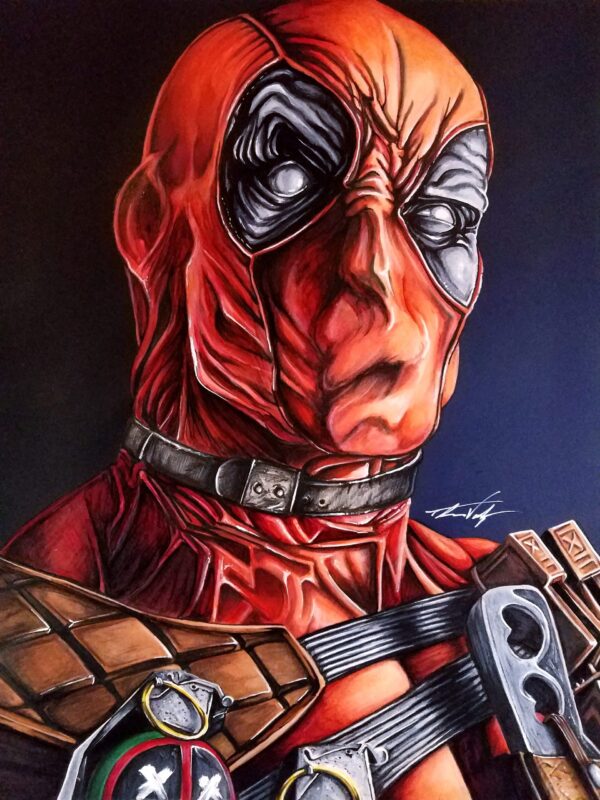 Mixed media illustration of Deadpool