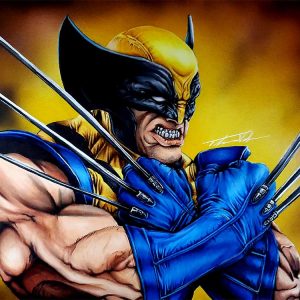 Mixed media illustration of Wolverine