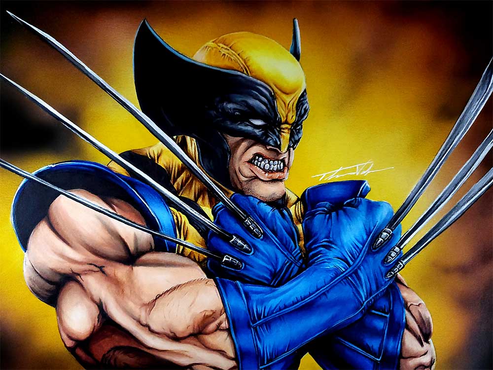 Mixed media illustration of Wolverine