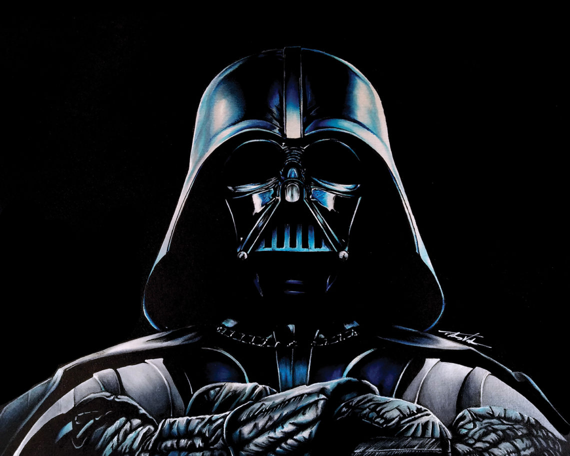 Mixed media illustration of Darth Vader