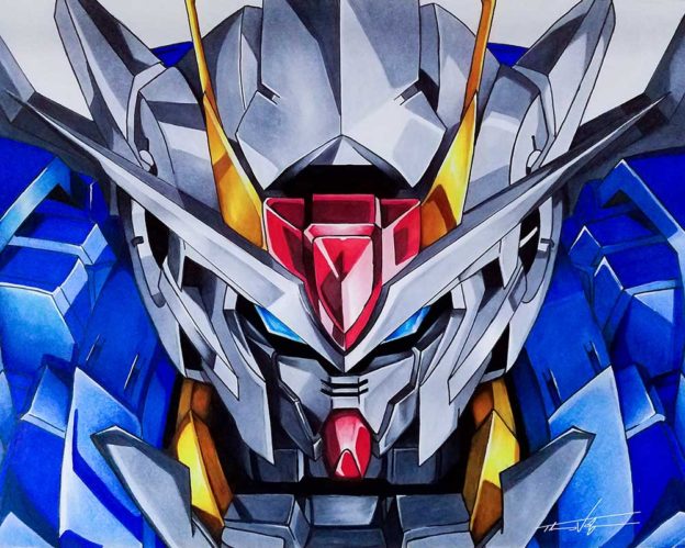 Mixed media illustration of Gundam 00 - Exia