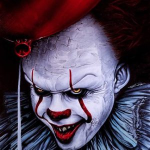Mixed media illustration of Pennywise The Clown
