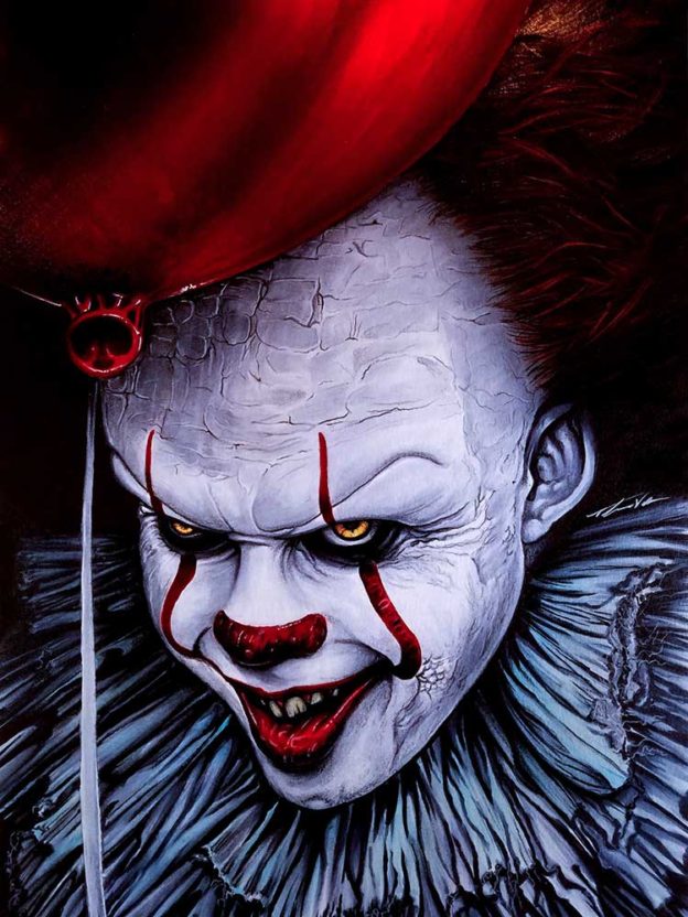 Mixed media illustration of Pennywise The Clown